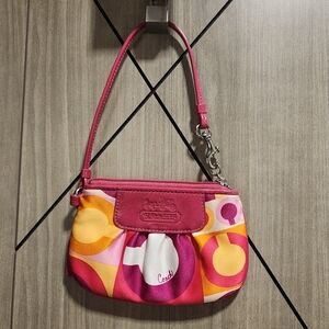 COACH Op Art Resort Multi Color Madison Scarf Print Sateen Wristlet